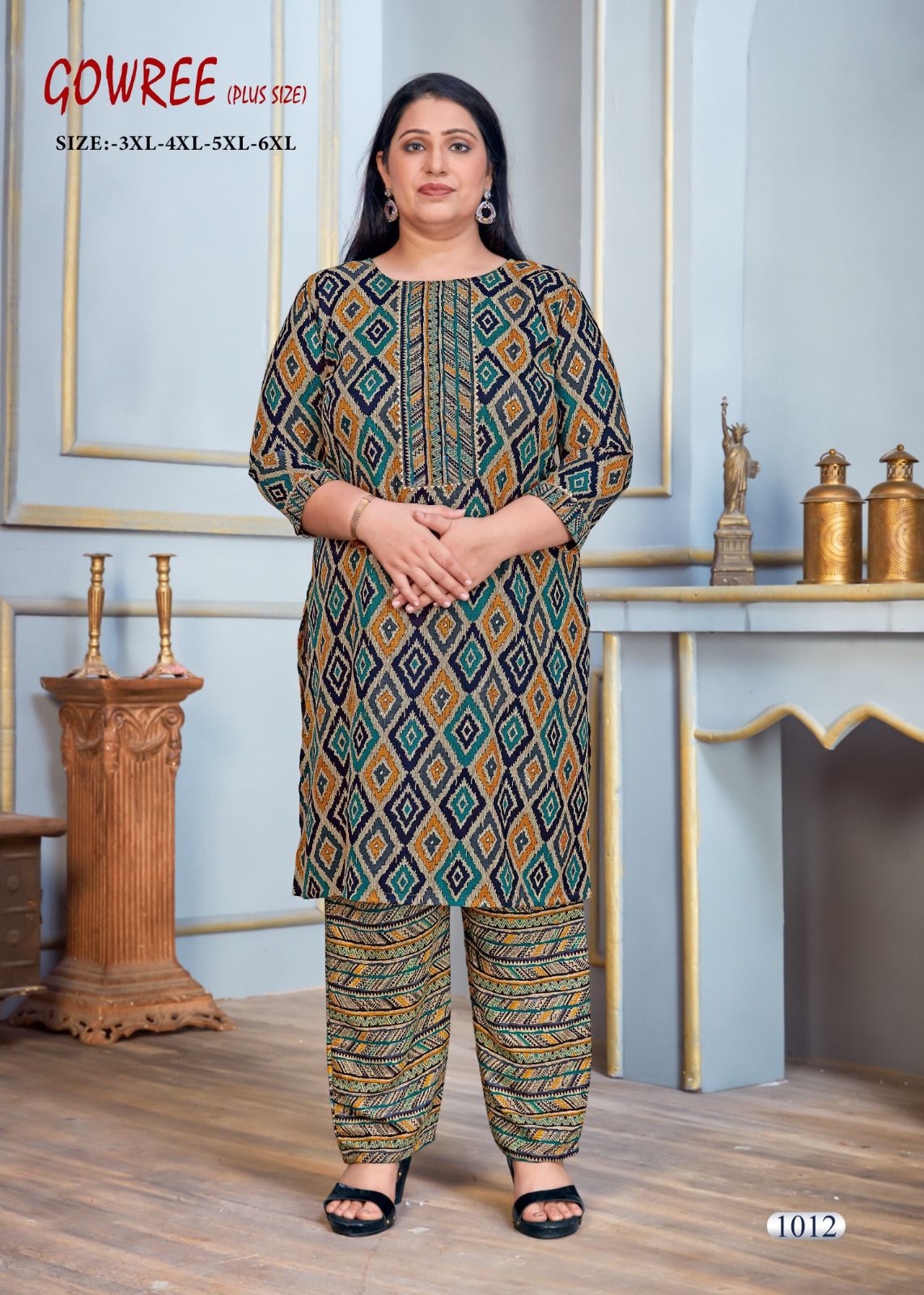 Gowree Printed Plus Size Kurti With Bottom Catalog